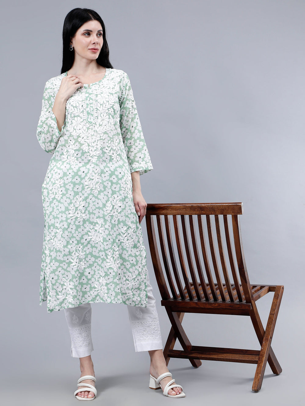 Green-Mulmul-Embroidered-Chikankari-Kurti