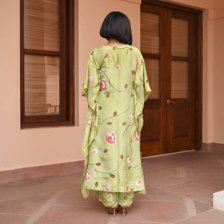 Green-Muslin-Floral-Printed-Kaftan-Set