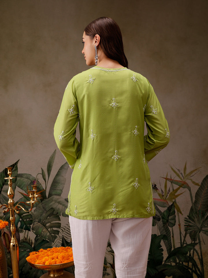 Green Muslin Lucknowi Chikankari Tunic Only