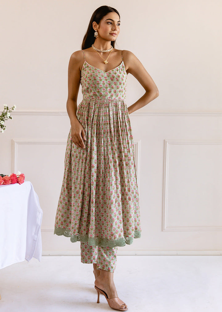 Green-Muslin-Silk-Printed-Strappy-Anarkali-Set