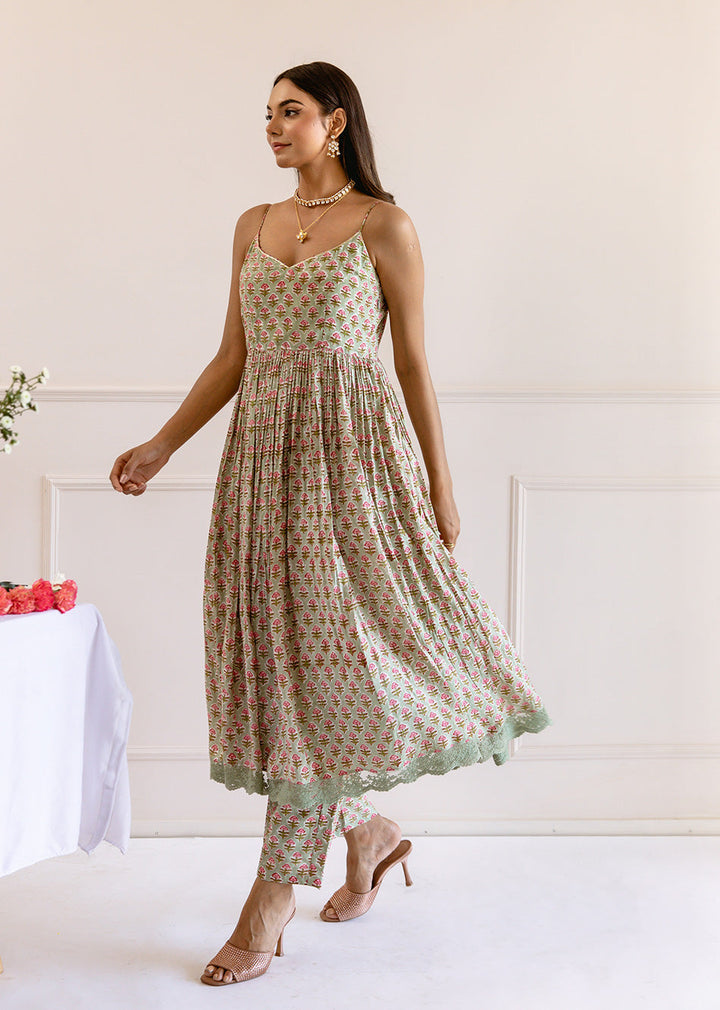 Green-Muslin-Silk-Printed-Strappy-Anarkali-Set