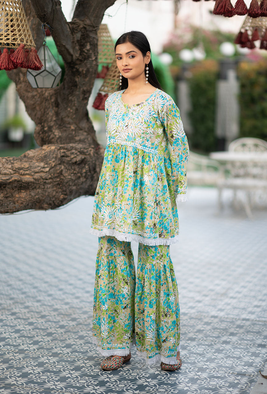 ZERESOUQ-Green-Neeru-Mulmul-2-Piece-Chikankari-Gharara-Set