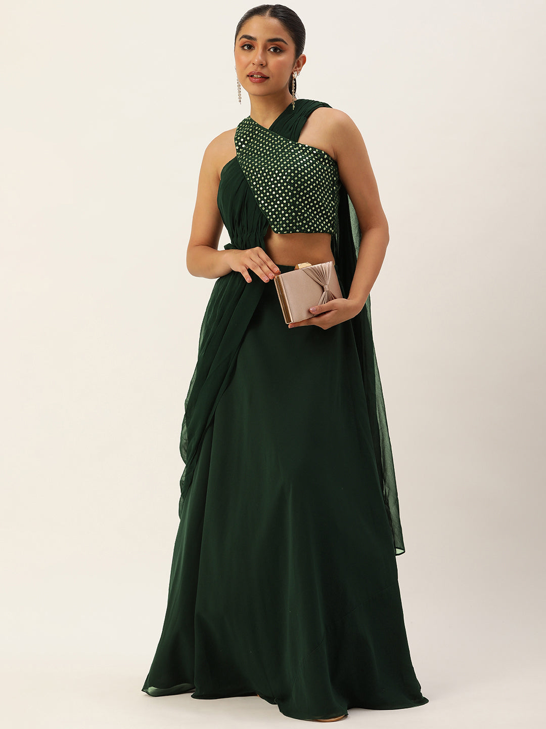 Green-Poly-Georgette-Embroidered-Skirt-Set-With-Drape