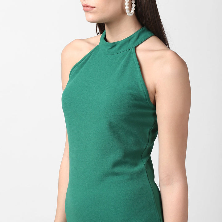 Green-Polyester-Asymmetrical-Lace-Dress