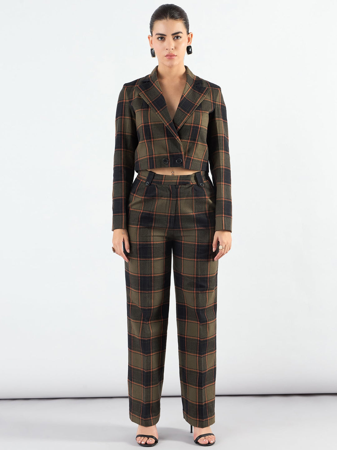 Green-Polyester-Checkered-Warm-Crop-Blazer-&-Trouser