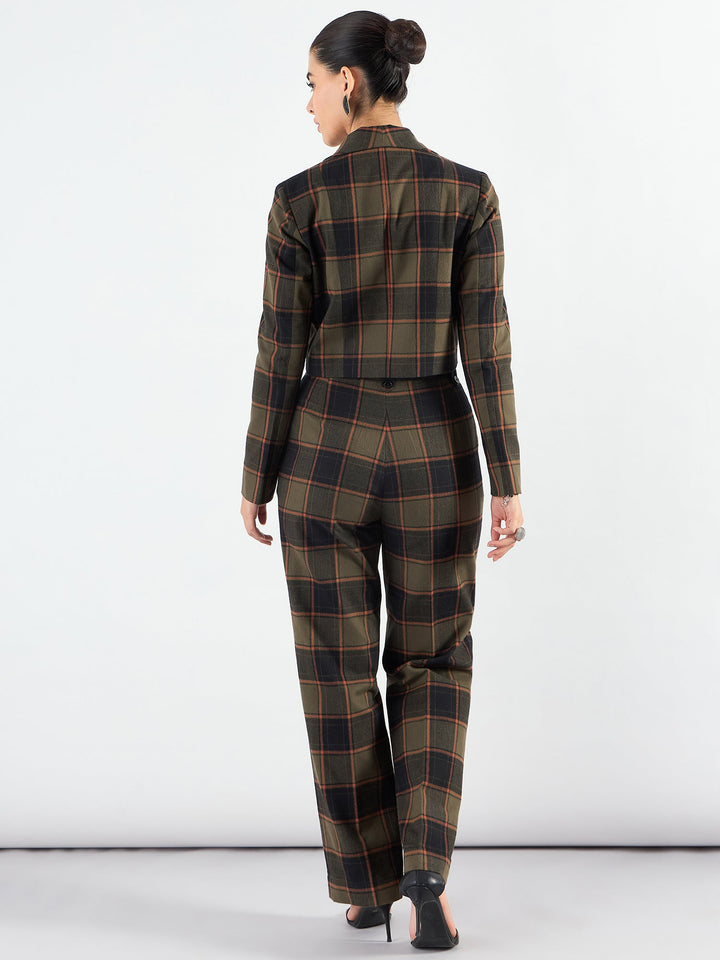 Green-Polyester-Checkered-Warm-Crop-Blazer-&-Trouser