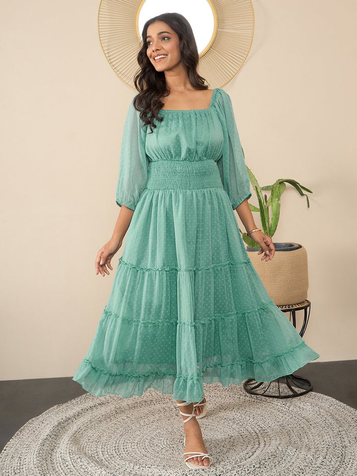 Green-Polyester-Lycra-Bodycon-Peplum-Style-Maxi-Dress