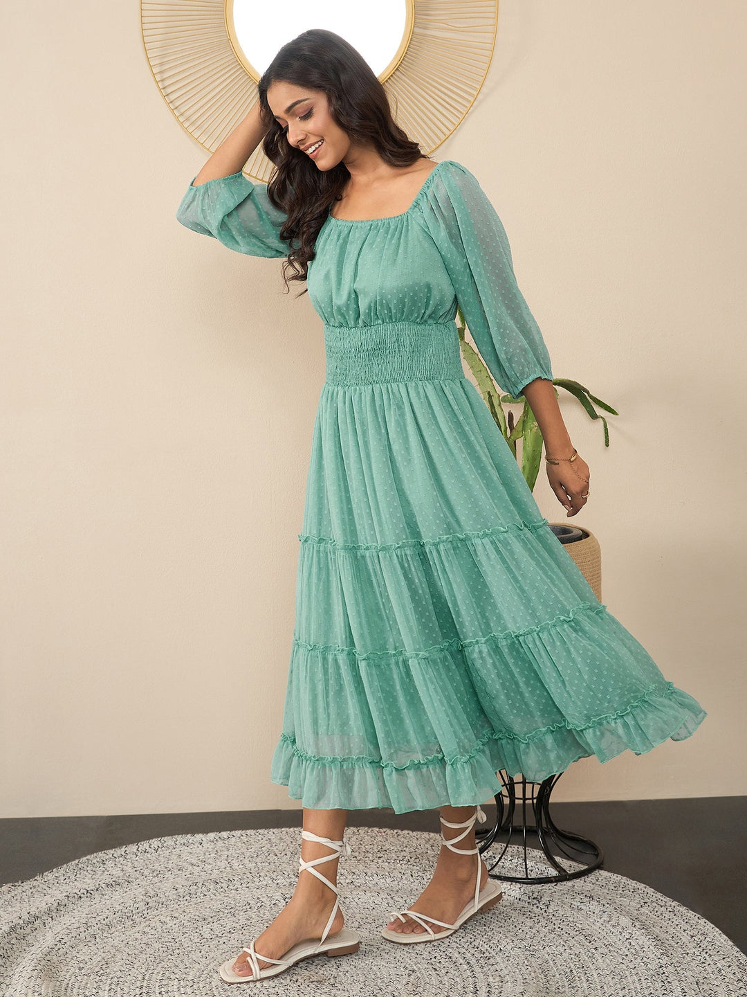 Green-Polyester-Lycra-Bodycon-Peplum-Style-Maxi-Dress