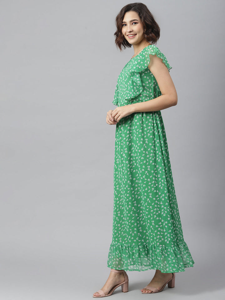 Green-Polyester-Printed-Maxi-Dress