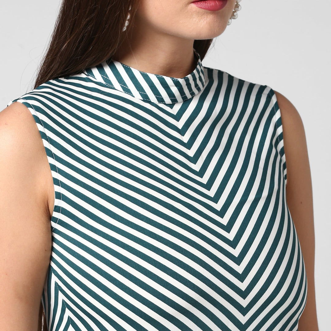 Green-Polyester-Stripe-Dress