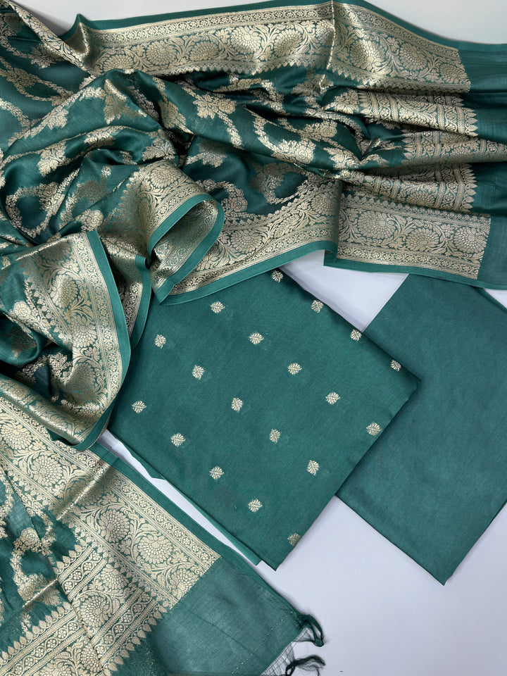 Green-Pure-Chanderi-Silk-3-Piece-Kurta-Sets