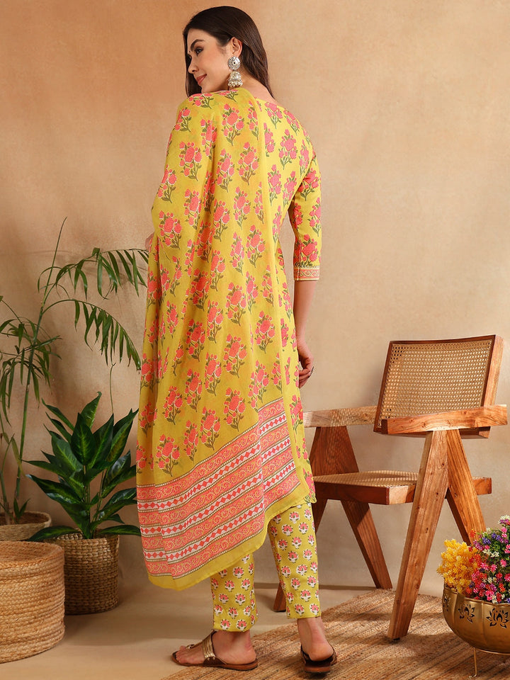 Green-Rayon-Blend-Floral-Printed-Straight-3-Piece-Kurta-Set