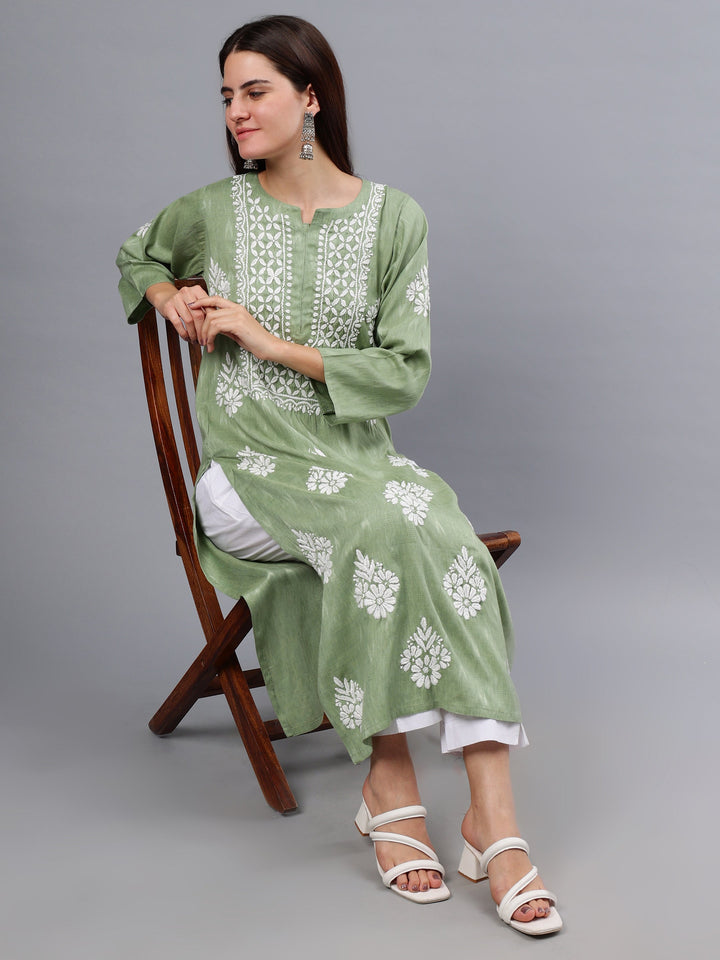 Green-Rayon-Embroidered-Chikankari-Kurti