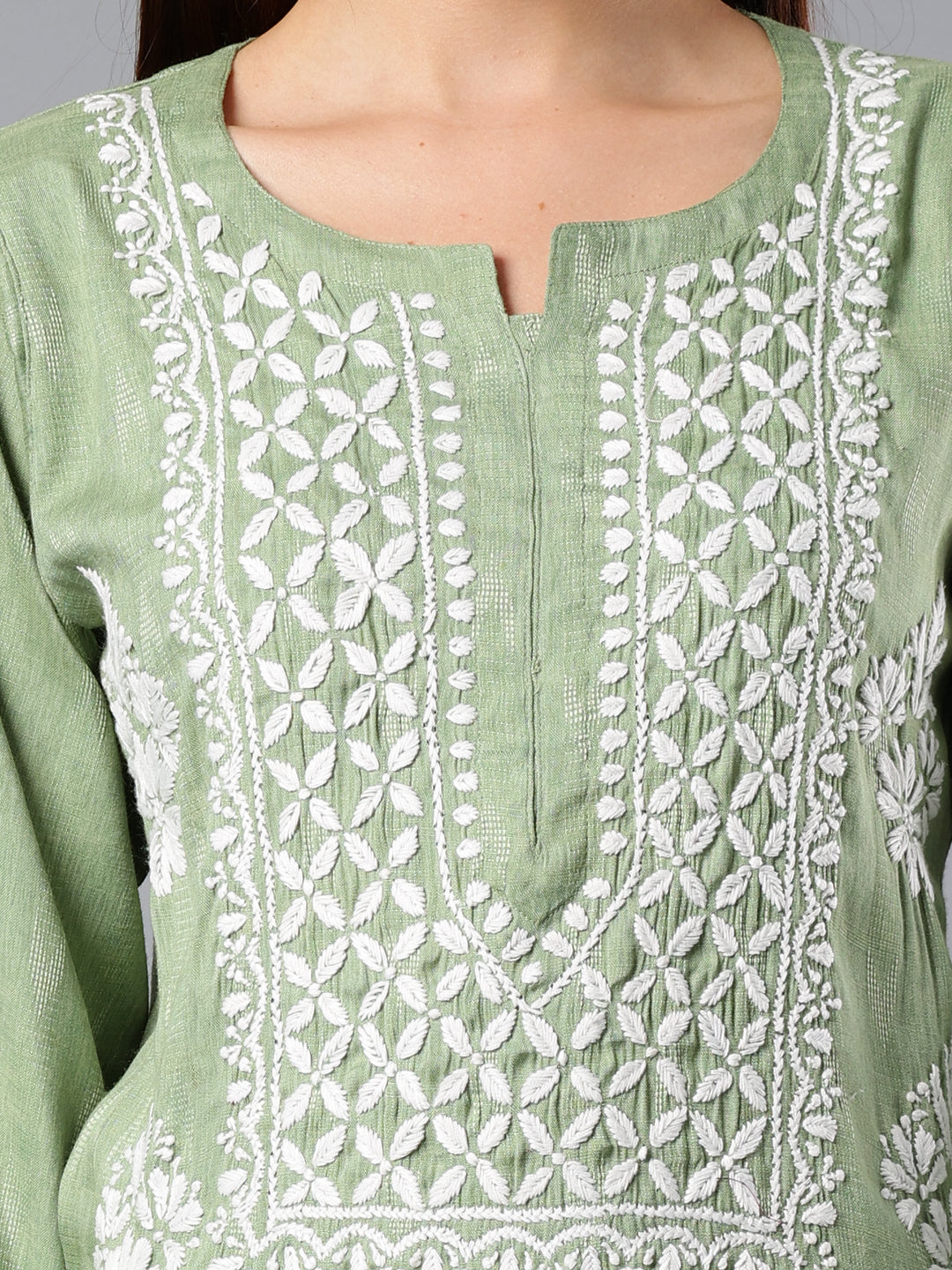 Green-Rayon-Embroidered-Chikankari-Kurti