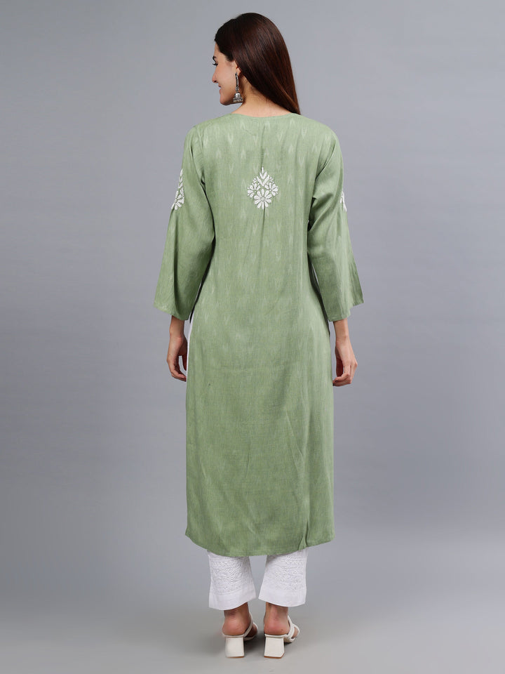 Green-Rayon-Embroidered-Chikankari-Kurti