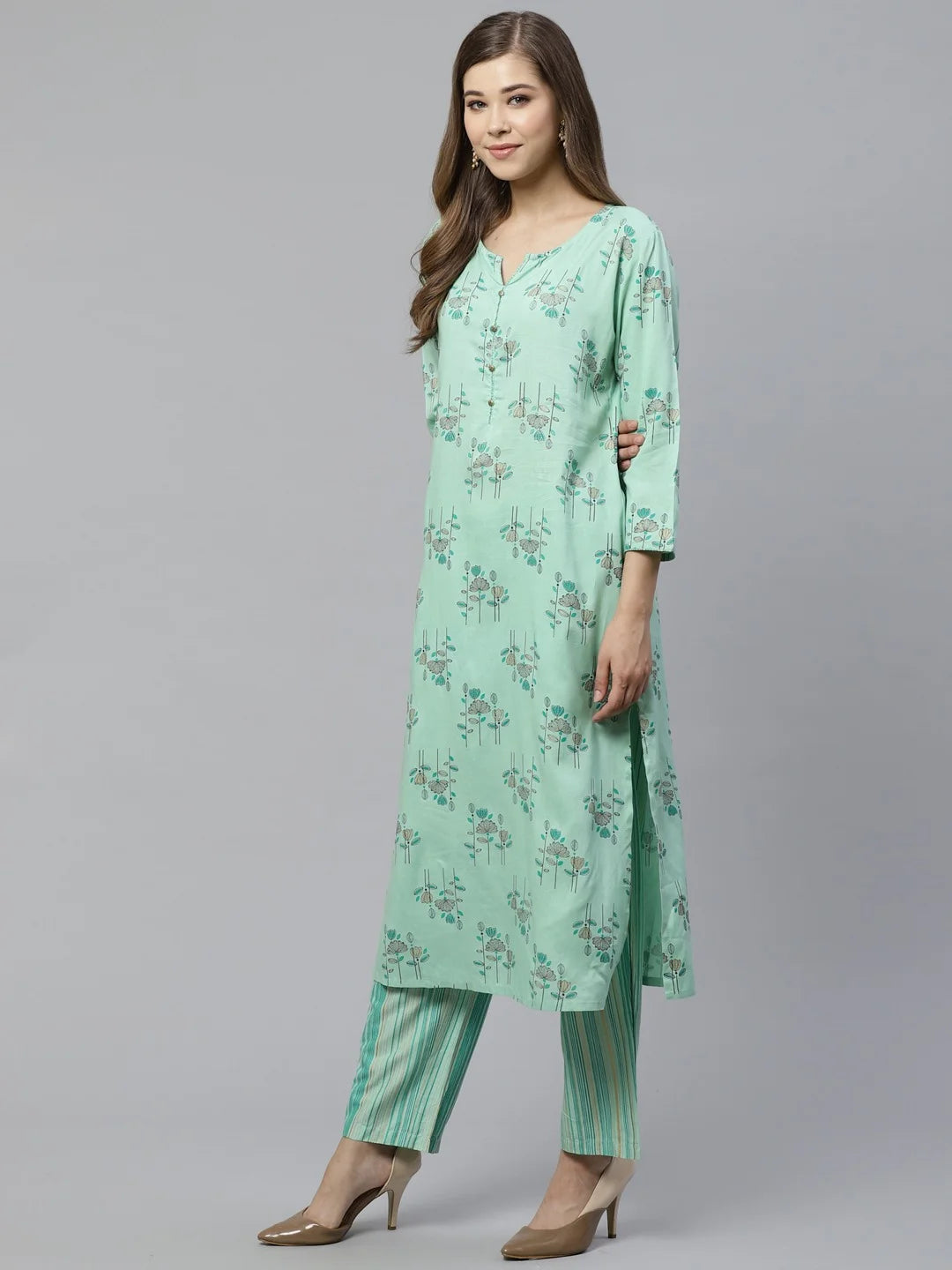 Green-Rayon-Floral-Printed-2-Piece-Kurta-Set