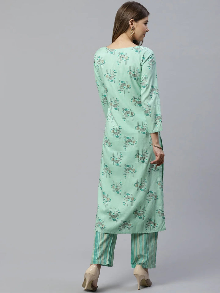 Green-Rayon-Floral-Printed-2-Piece-Kurta-Set