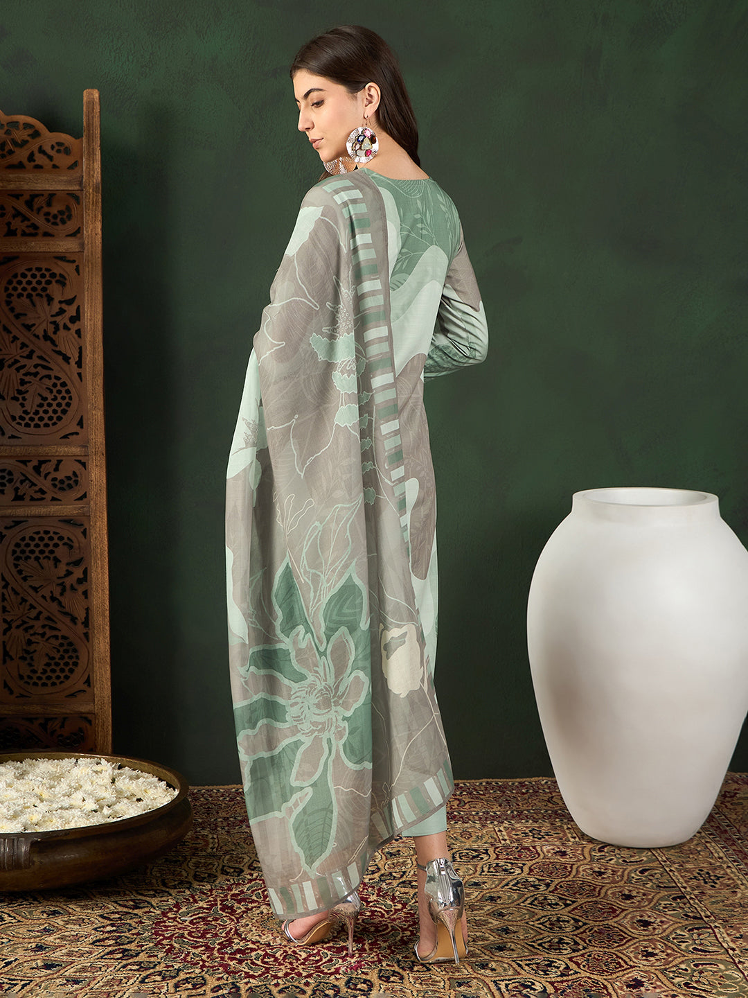 ZERESOUQ-Green-Silk-Blend-Abstract-Printed-3-Piece-Kurta-Set