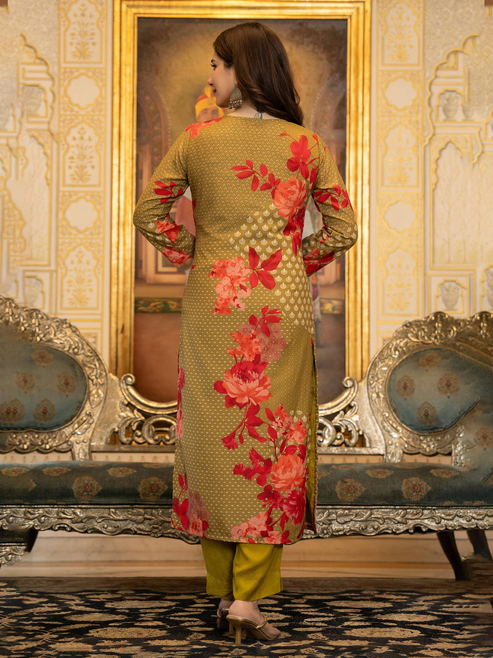 ZERESOUQ-Green-Silk-Blend-Floral-Printed-Straight-3-Piece-Kurta-Set