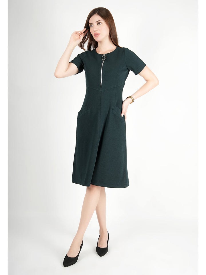 Green-Spandex-Celebration-A-Line-Zip-Dress-With-Pockets