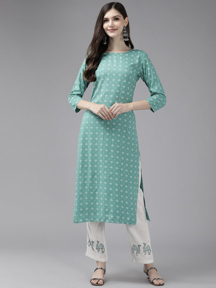 Green-Viscose-Rayon-Printed-2-Piece-Kurta-Set