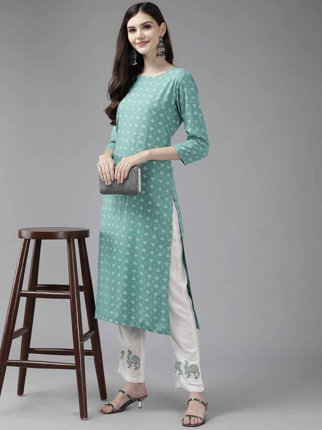 Green-Viscose-Rayon-Printed-2-Piece-Kurta-Set