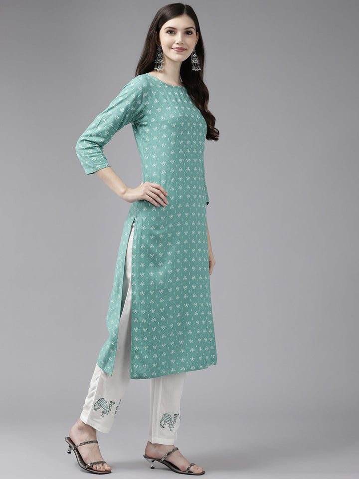 Green-Viscose-Rayon-Printed-2-Piece-Kurta-Set