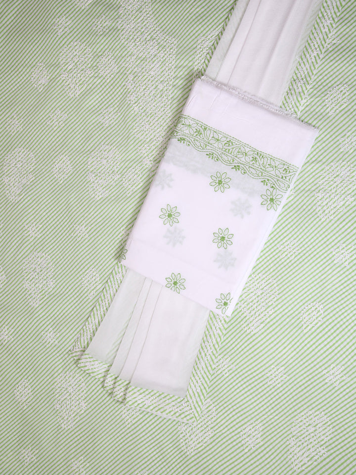 Green-&-White-Cotton-Embroidered-Chikankari-Dress-Material