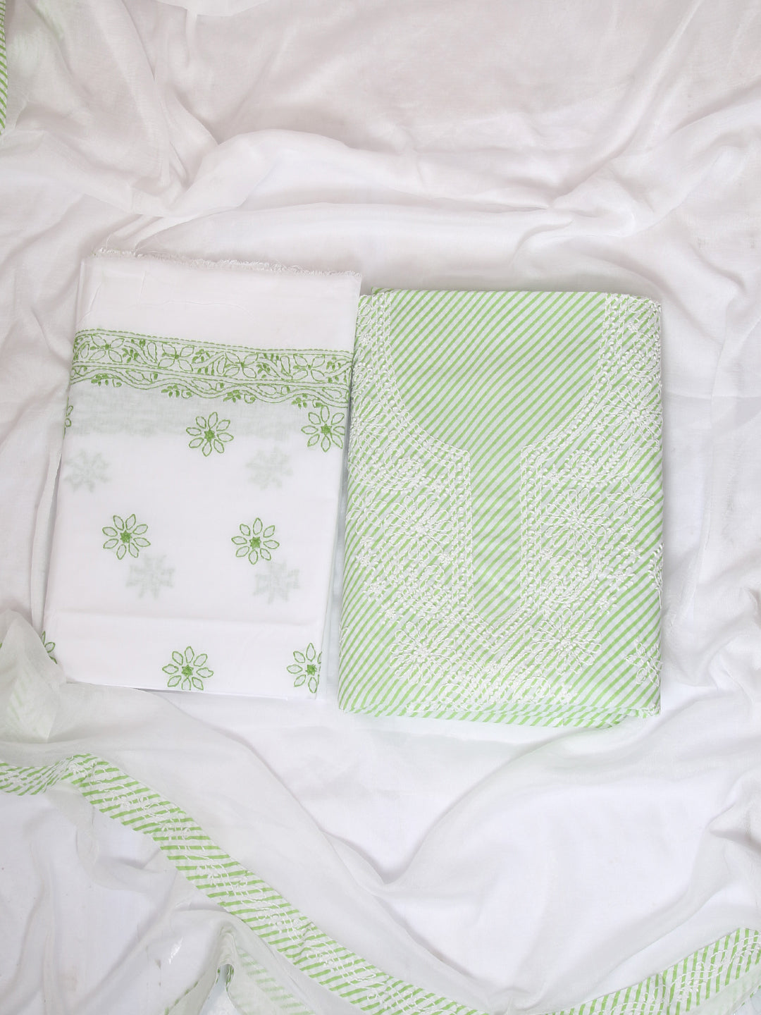 Green-&-White-Cotton-Embroidered-Chikankari-Dress-Material