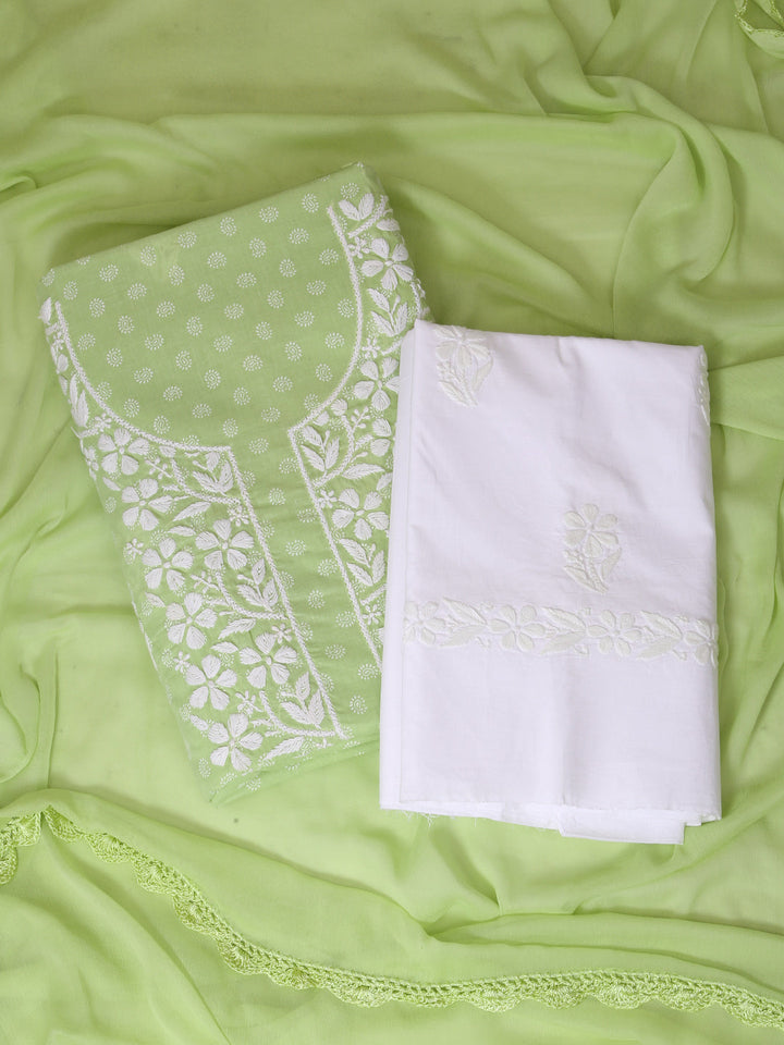 Green-&-White-Cotton-Embroidered-Chikankari-Dress-Material