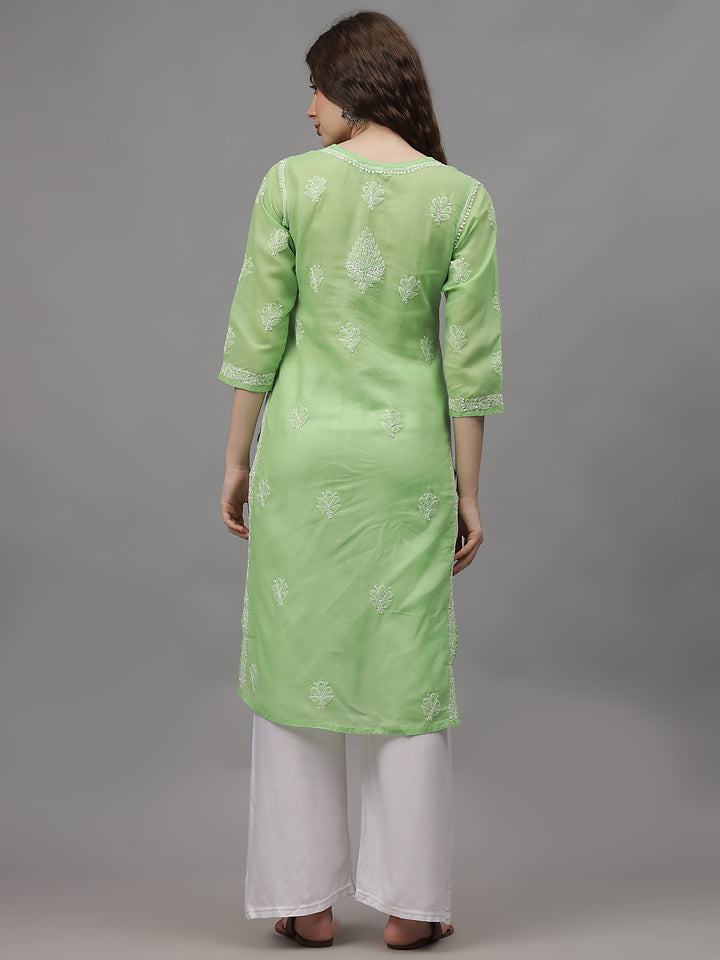 Green-&-White-Cotton-Embroidery-Chikankari-Kurti