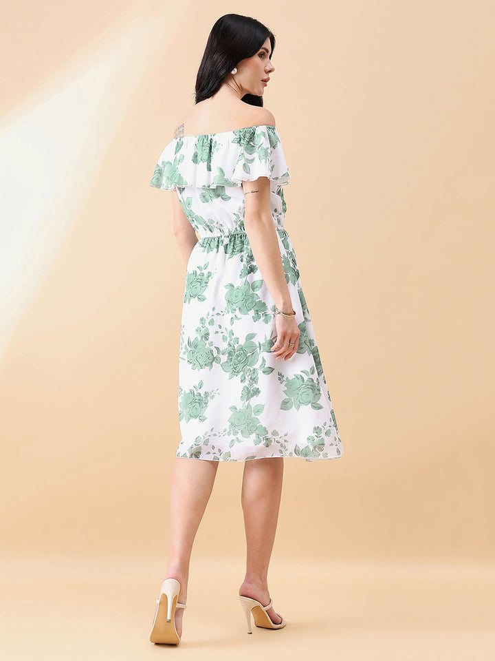 Green-&-White-Georgette-Frill-Floral-Dress