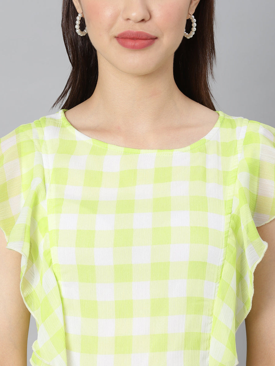 Green-&-White-Polyester-Check-Maxi-Dress