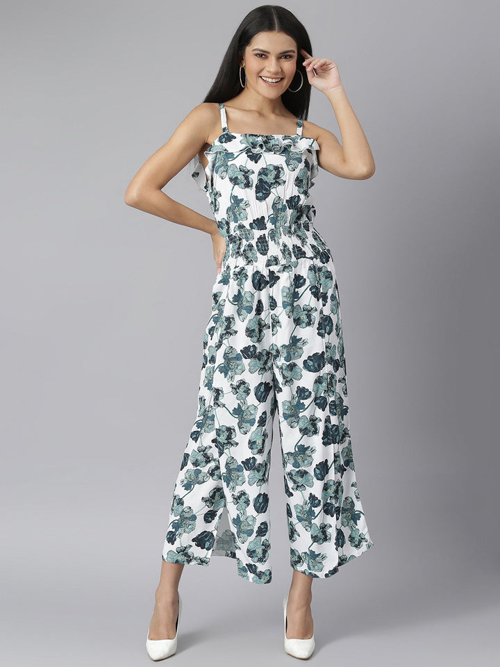 Green-&-White-Polyester-Jumpsuit-With-Slit-Pants