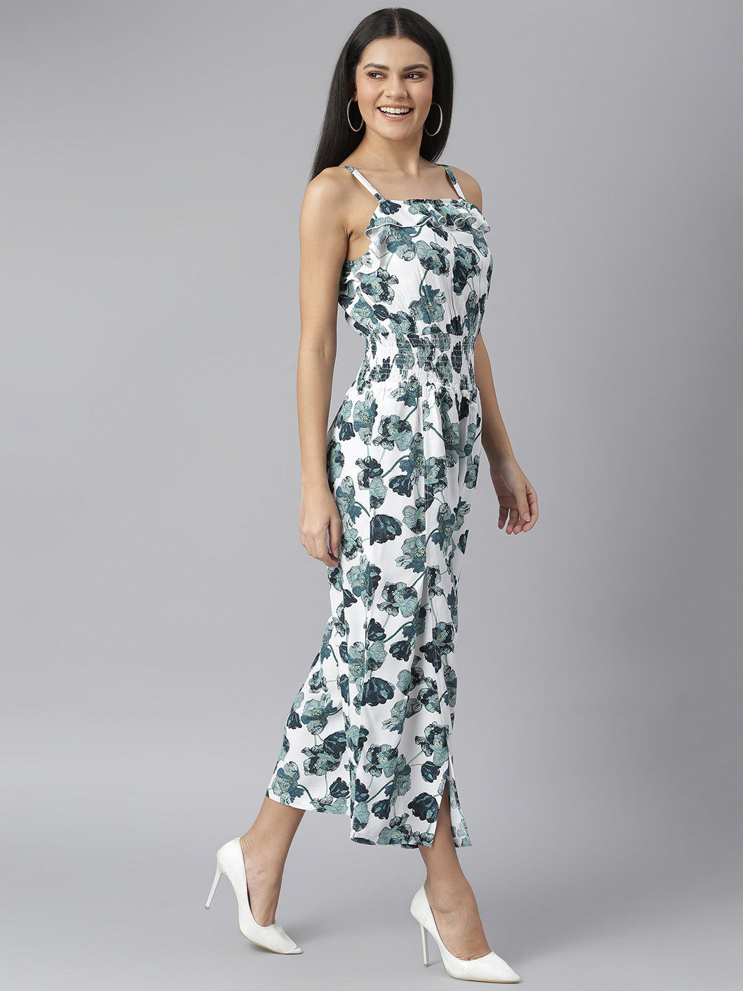 Green-&-White-Polyester-Jumpsuit-With-Slit-Pants
