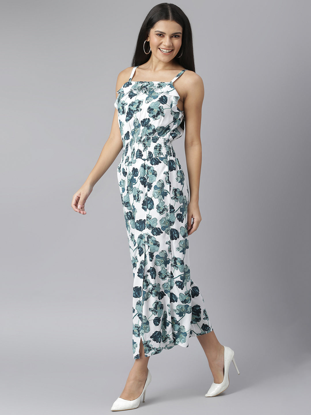 Green-&-White-Polyester-Jumpsuit-With-Slit-Pants