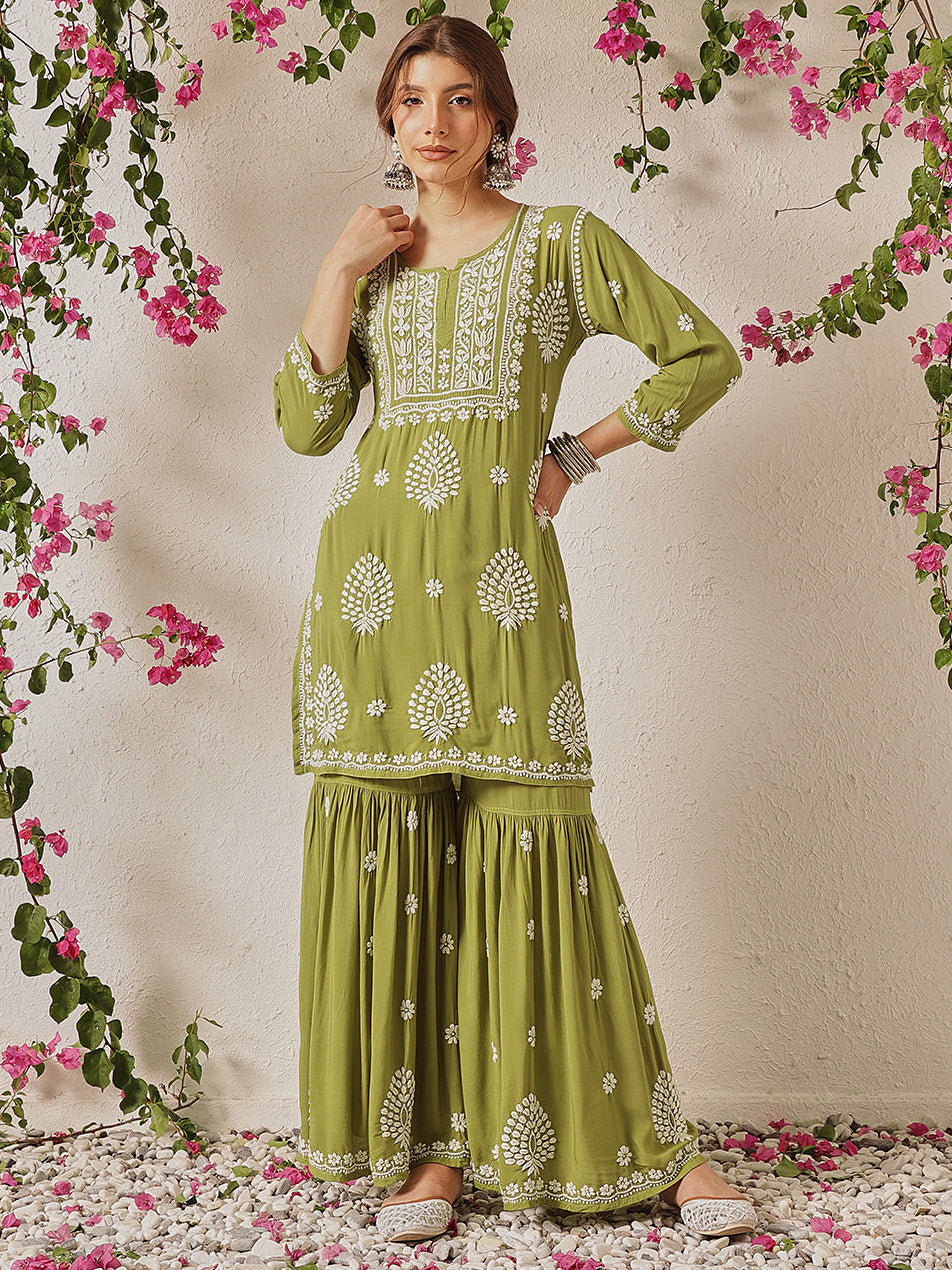 Green-Cotton-Blend-Embroidered-2-Piece-Sharara-Set