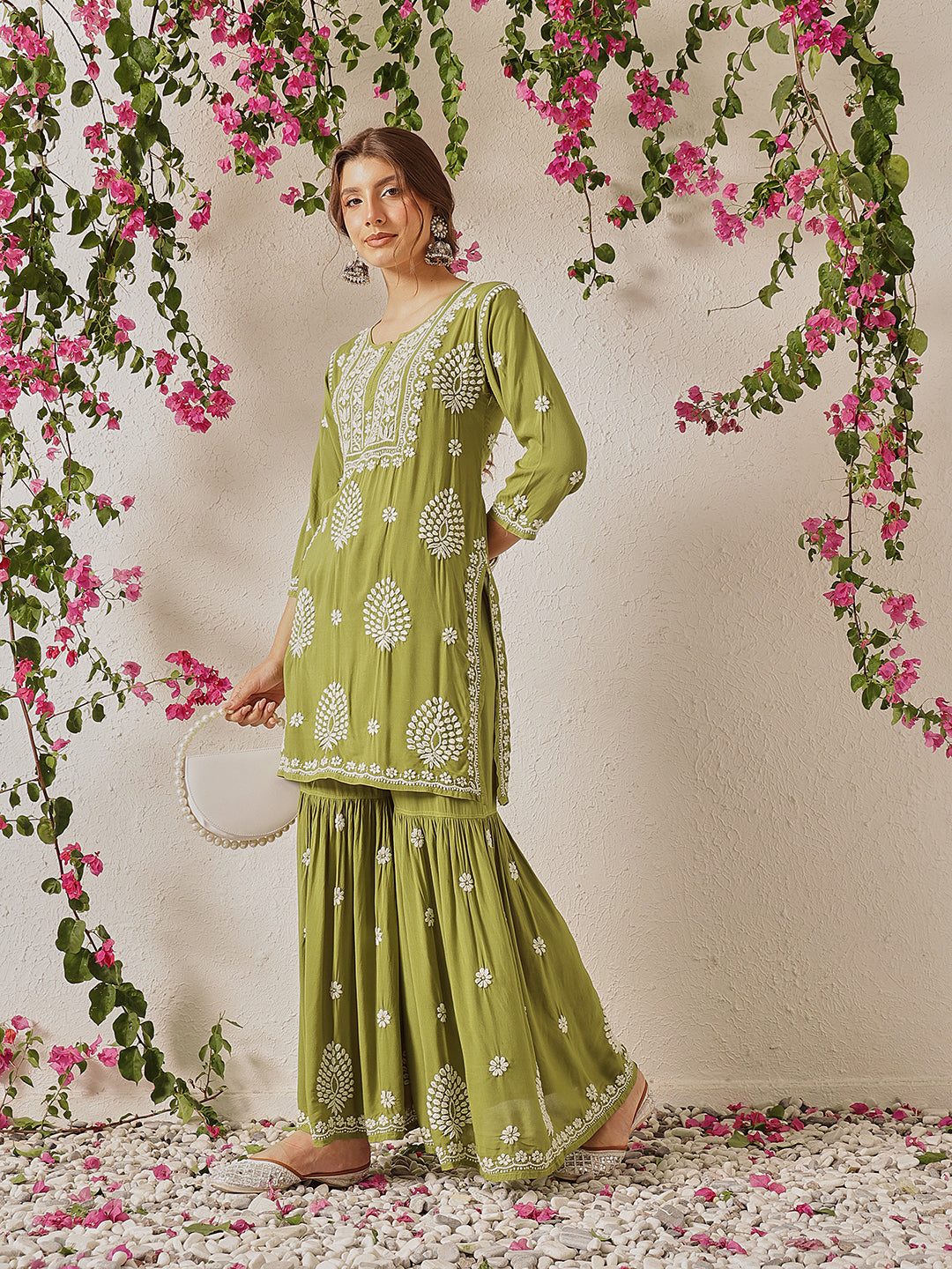 Green-Cotton-Blend-Embroidered-2-Piece-Sharara-Set