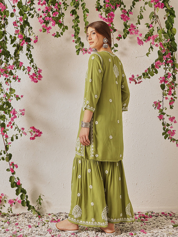 Green-Cotton-Blend-Embroidered-2-Piece-Sharara-Set