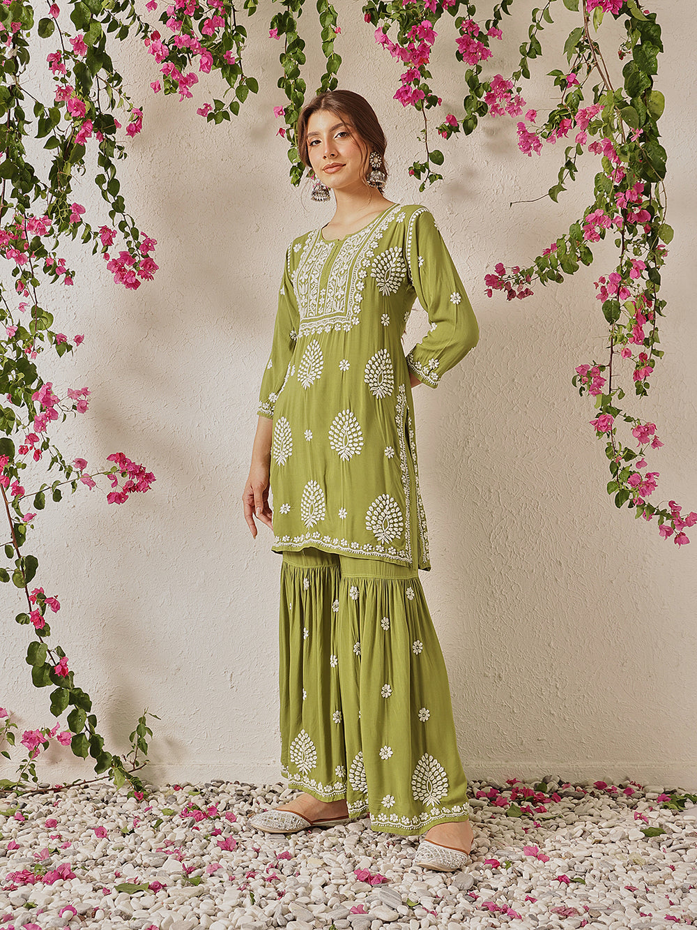 Green-Cotton-Blend-Embroidered-2-Piece-Sharara-Set