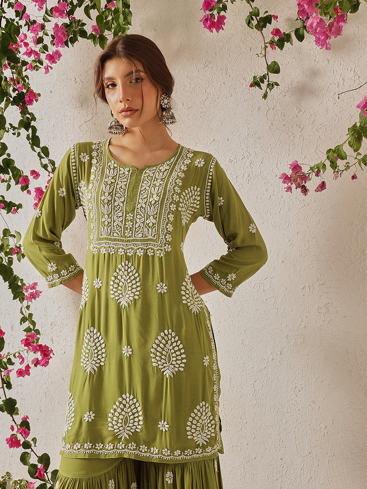Green-Cotton-Blend-Embroidered-2-Piece-Sharara-Set