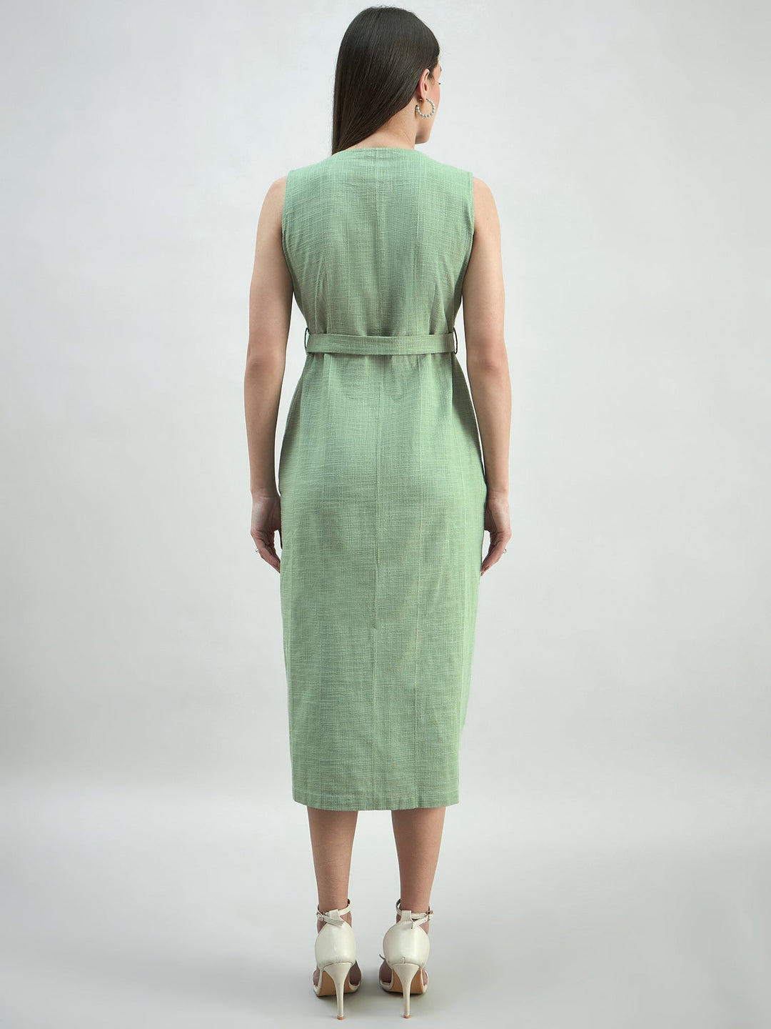 Green-Button-Down-Cotton-Blend-Sleeveless-Shirt-Dress