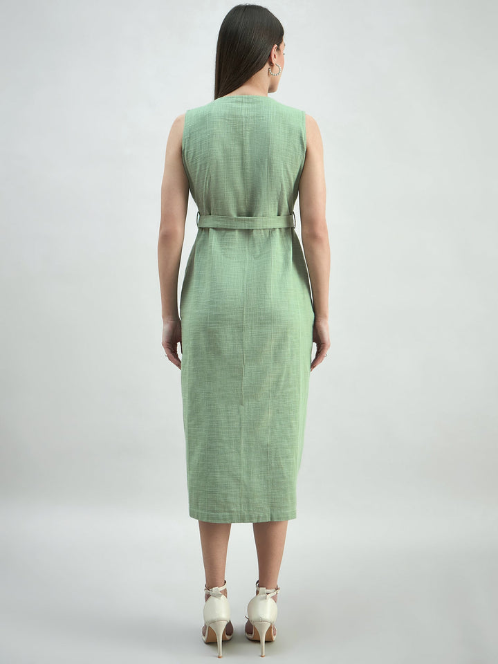 Green-Button-Down-Cotton-Blend-Sleeveless-Shirt-Dress