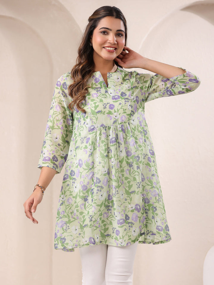 Green Cotton All-Over Floral A-Line Tunic Only