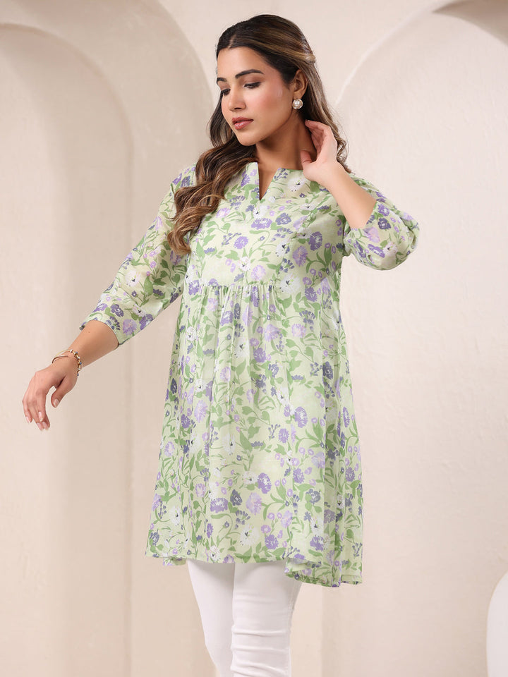 Green Cotton All-Over Floral A-Line Tunic Only
