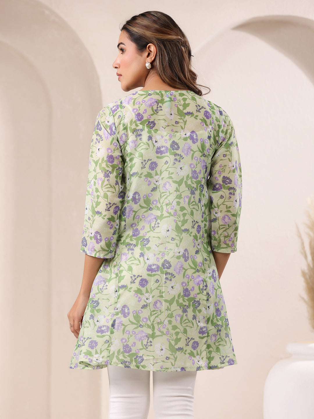 Green Cotton All-Over Floral A-Line Tunic Only