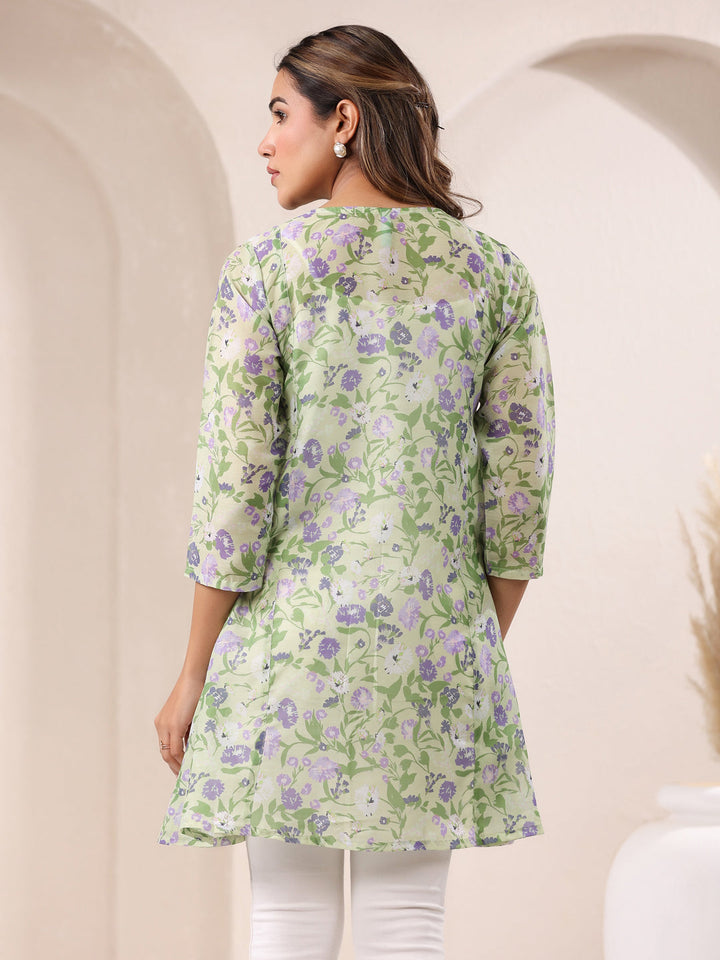 Green Cotton All-Over Floral A-Line Tunic Only