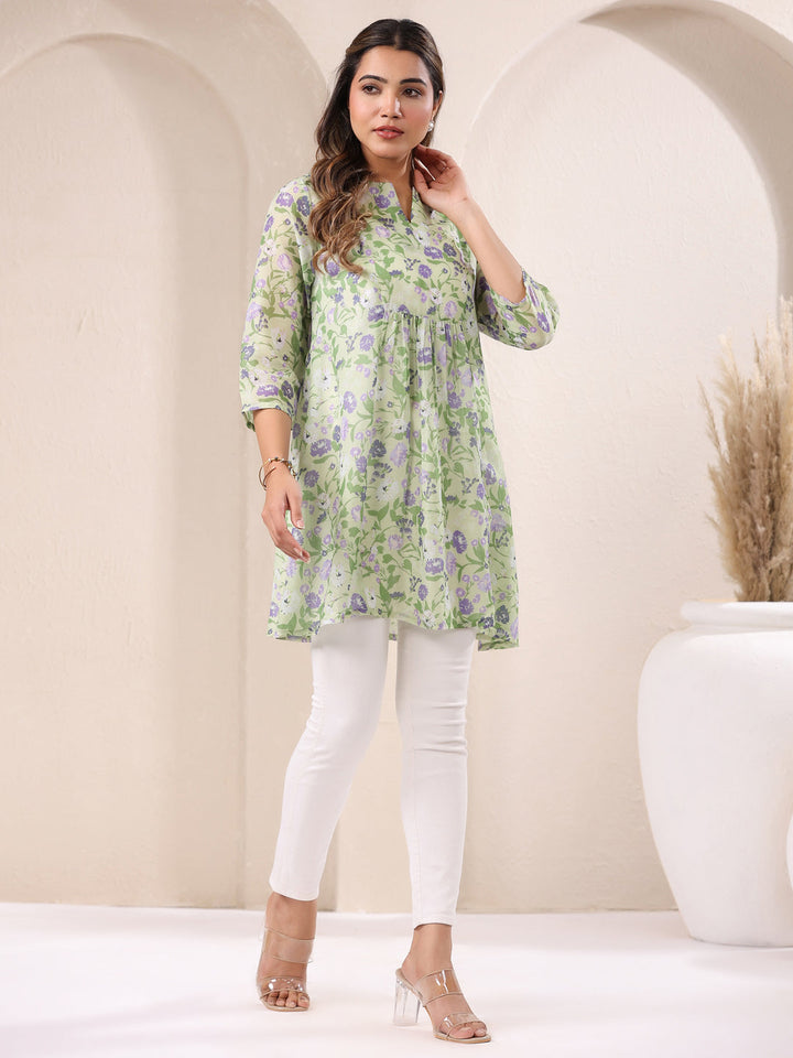 Green Cotton All-Over Floral A-Line Tunic Only