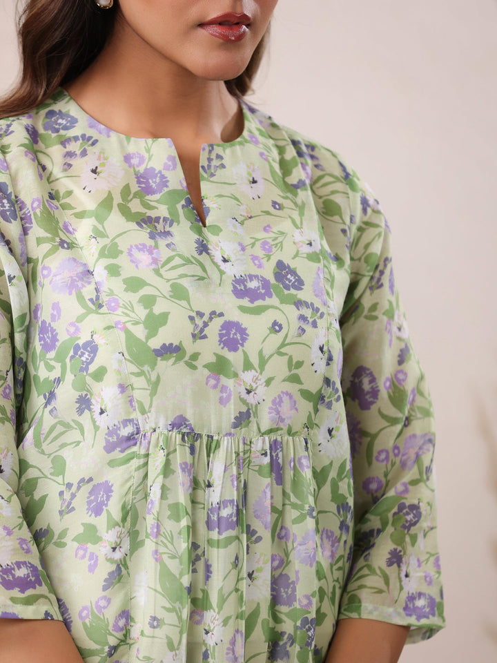 Green Cotton All-Over Floral A-Line Tunic Only