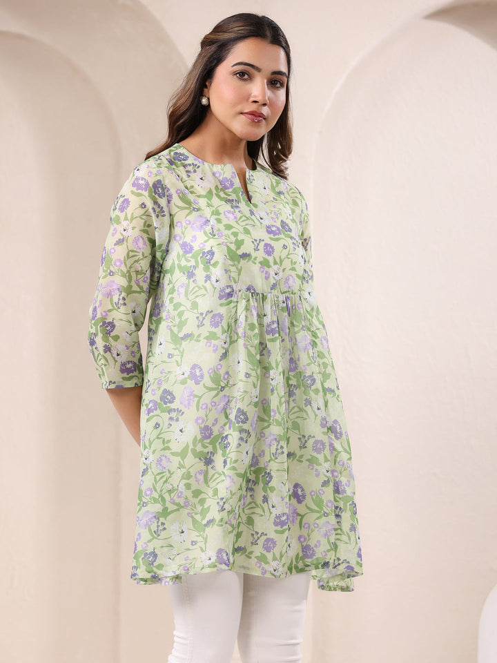 Green Cotton All-Over Floral A-Line Tunic Only
